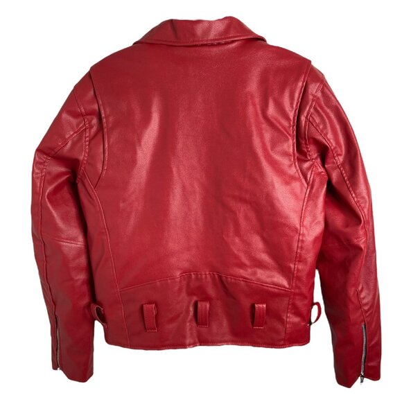 The Alley Chicago Red motorcycle Jacket Vegan Leather multi pocket small - Picture 2 of 10